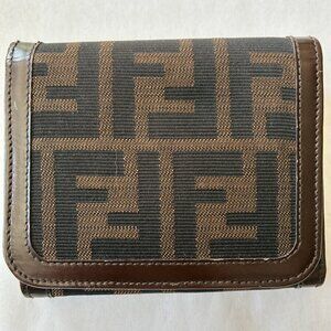 Fendi Zucca FF Trifold Wallet / Canvas & Leather / Made in Itay